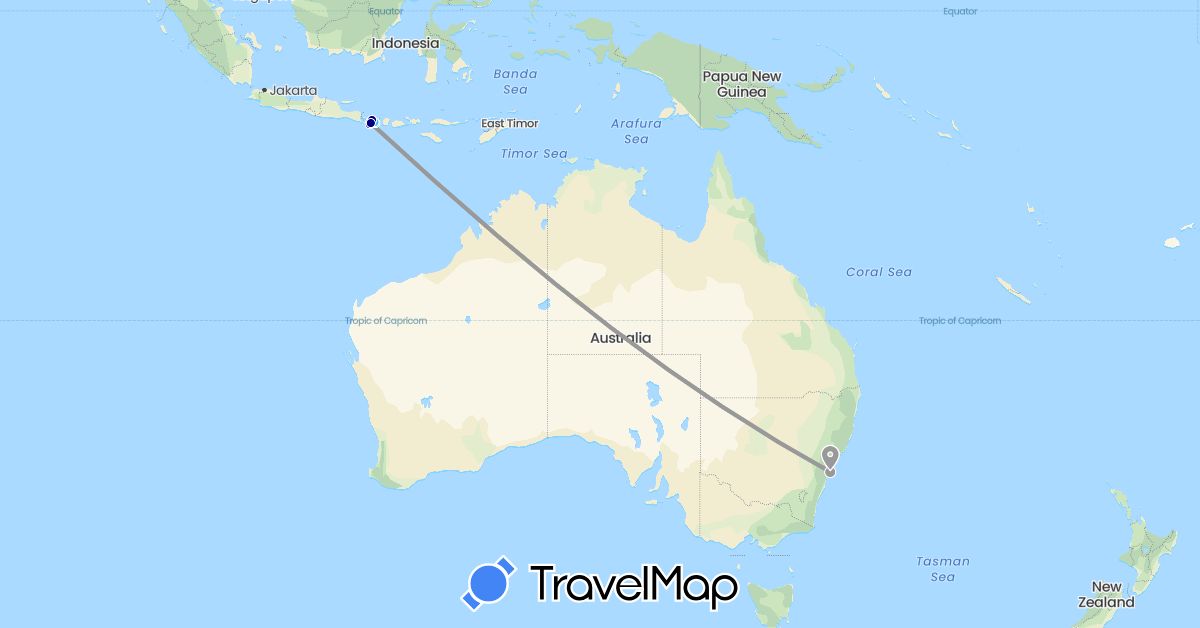 TravelMap itinerary: driving, plane, boat in Australia, Indonesia (Asia, Oceania)